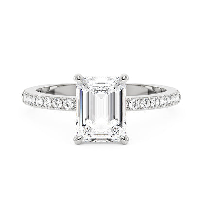 Emerald Hidden Halo Ring With Pavé Band