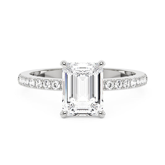 Emerald Hidden Halo Ring With Pavé Band