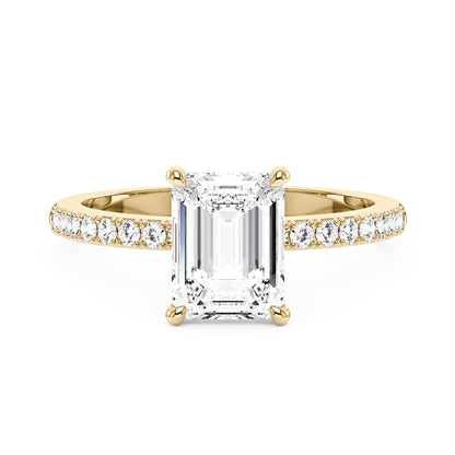 Emerald Hidden Halo Ring With Pavé Band